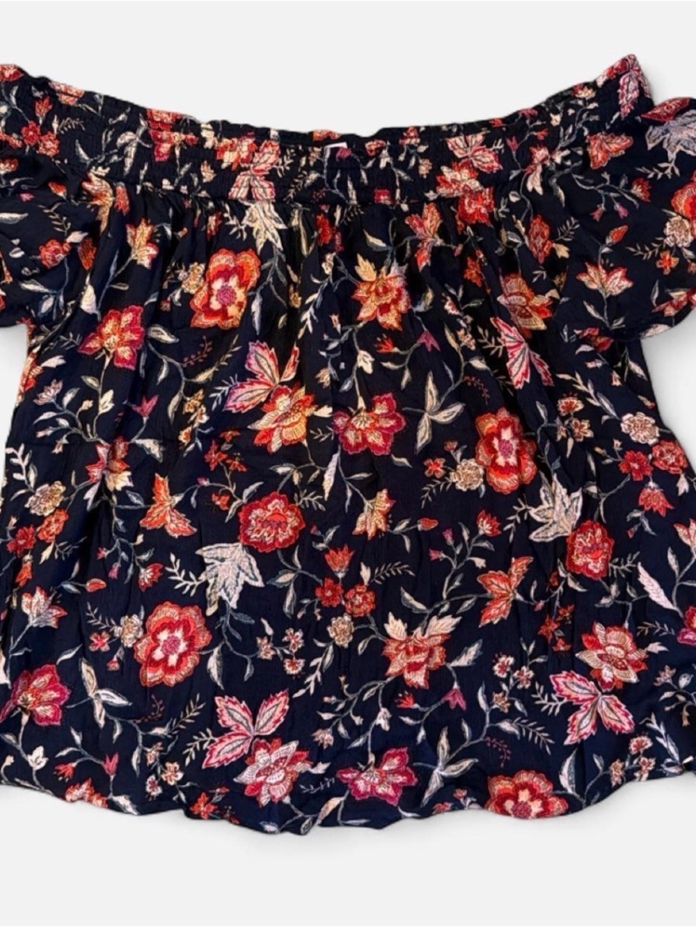 Old Navy Navy Floral Off-Shoulder Top with Red & Pink Flowers